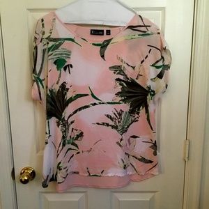 Pink and green floral print blouse